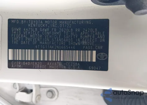 2022 Toyota Camry Se из США, поврежденный, VIN 4T1G11AK2NU665446